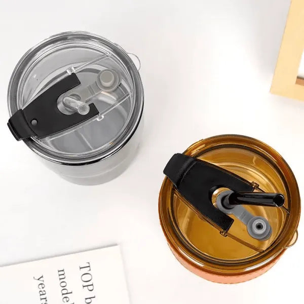 400ml Coffee Cup Sipper Glass Tumbler with Lid and Straw
