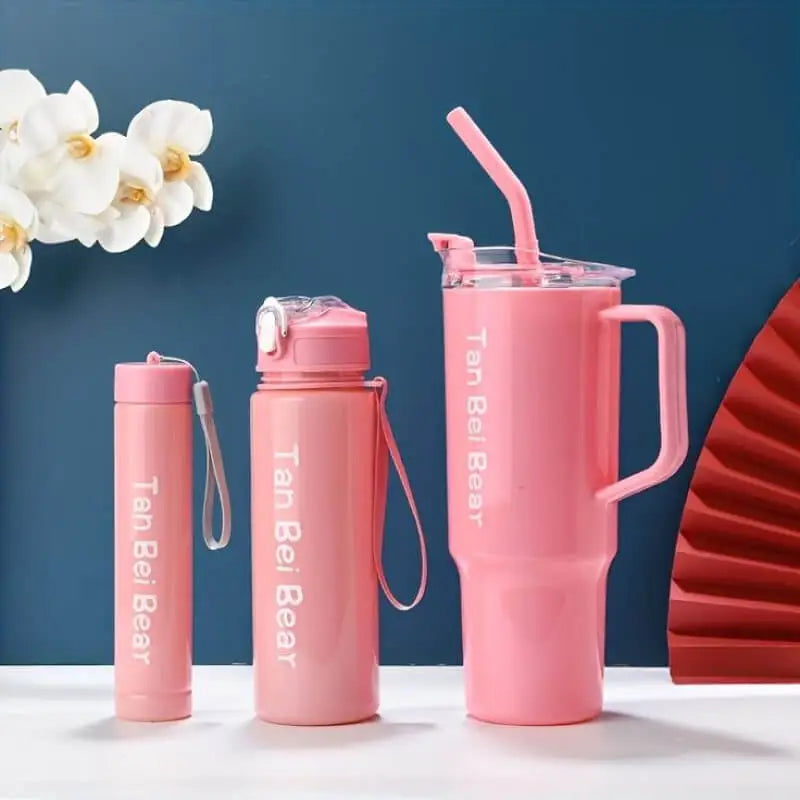 3 Piece Sports Water Bottle Set With Straw