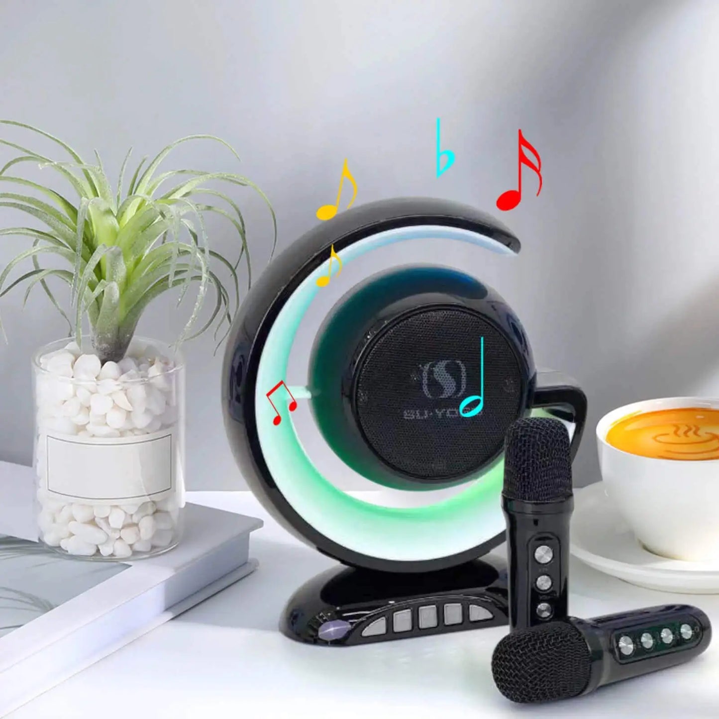 Wireless Lightshow Speaker with Two Wireless Microphones