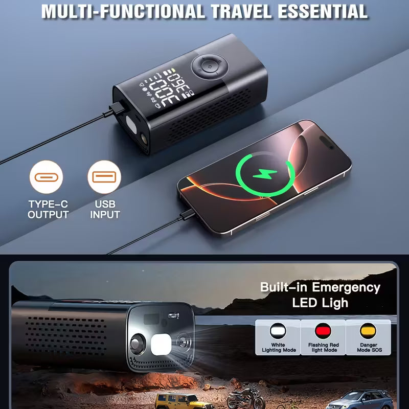 Portable Cordless Mini Air Pump with Digital Pressure Gauge