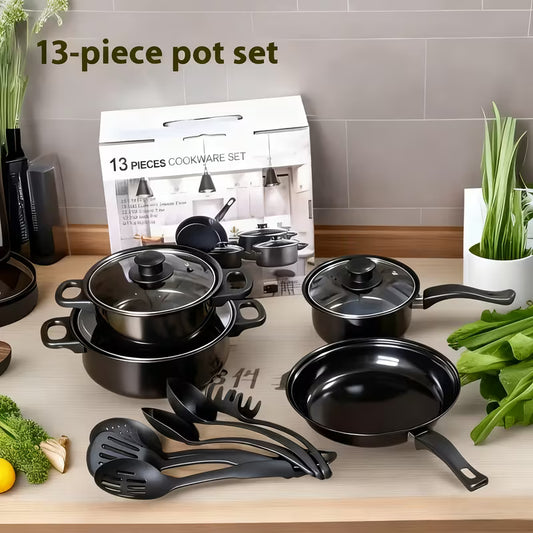 13pcs set of soup pot kitchen frying pan stew pot cookware non-stick pan