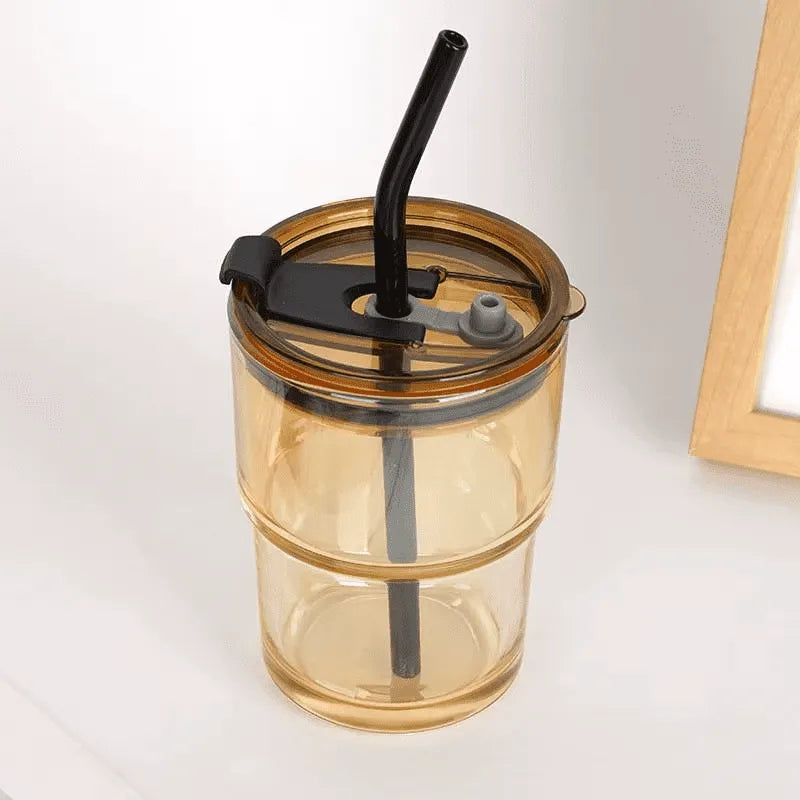 400ml Coffee Cup Sipper Glass Tumbler with Lid and Straw