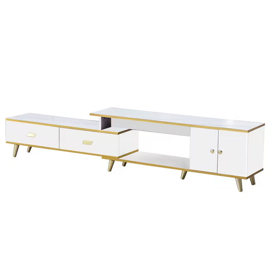 This Contemporary Luxury Extendable TV Cabinet Features a Black And White Two-Tone Design Accented with Golden Lines