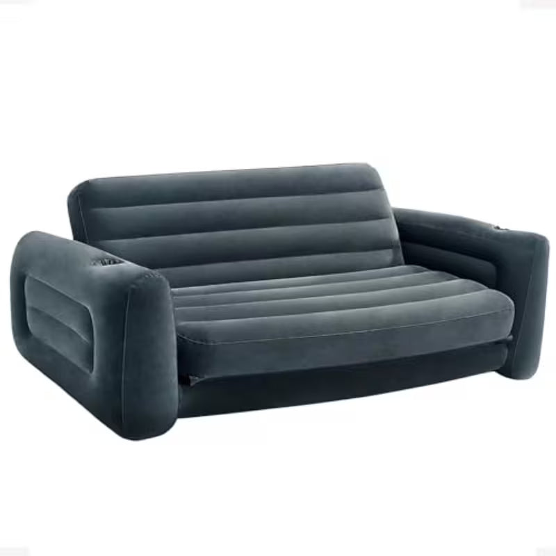 Charcoal Gray Queen-Size Pull-Out Sofa Bed