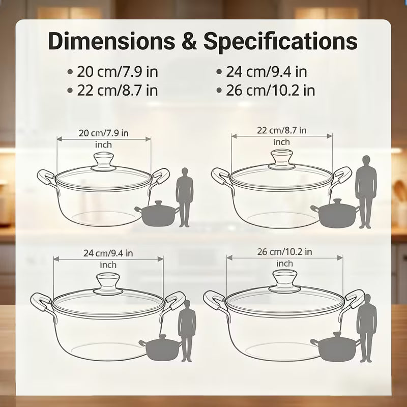 Eight-piece Set Double-Ear Soup Pots | Black Speckled Stew Pots with Transparent Glass Lids, Non-Stick