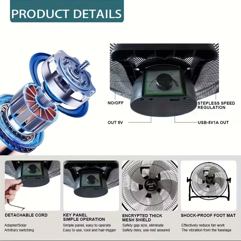 18W 40.64cm Solar Fan, with Solar Panel, Strong Wind