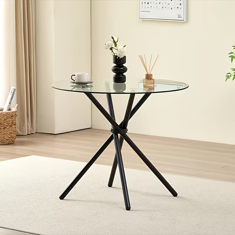 Living Room Glass Coffee Table | Tempered Glass Top, Metal Frame, Contemporary Style Side Table