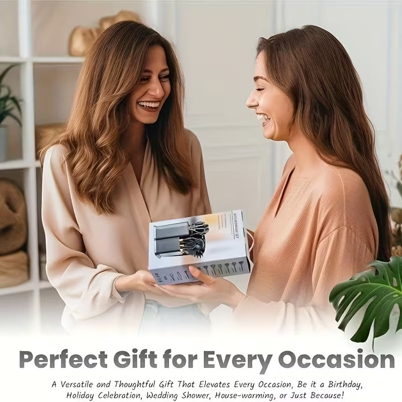 19pcs Non-Stick Cookware & Knife Set with Knives, Scissors, Tongs, Whisk, Measuring Spoon & Cutting Board