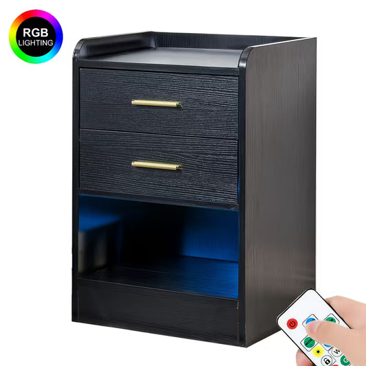 Bedroom Storage Nightstand with LED Lights