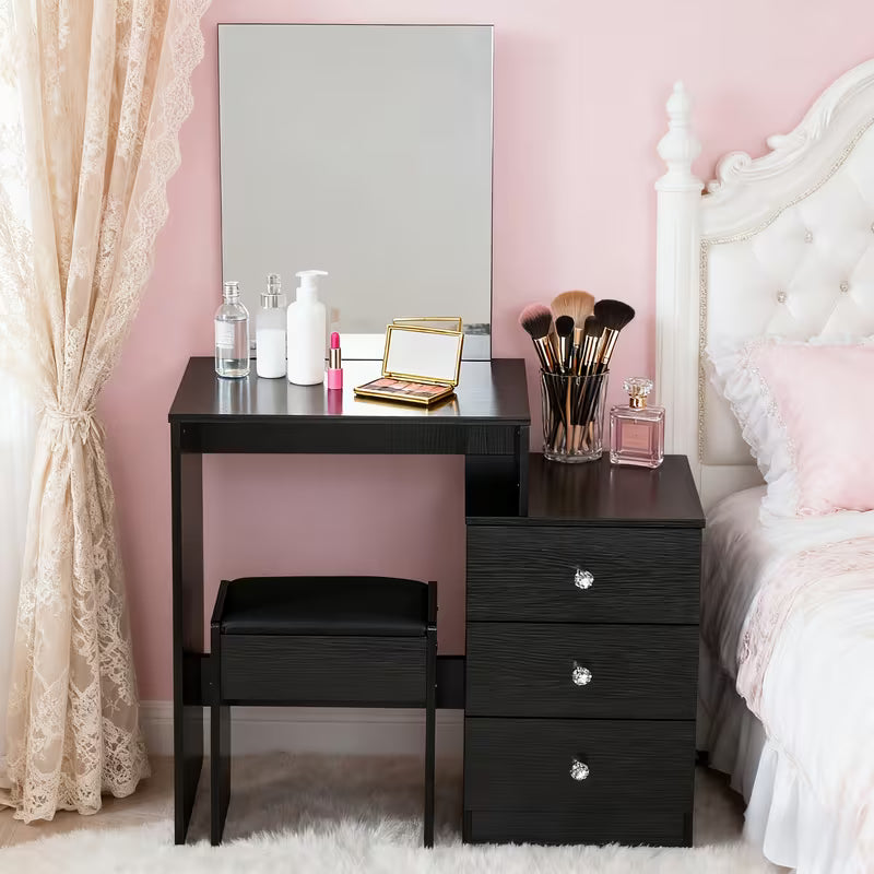 [Dressing Table Set] Dressing Table Set With Stool, Mirror & Drawers