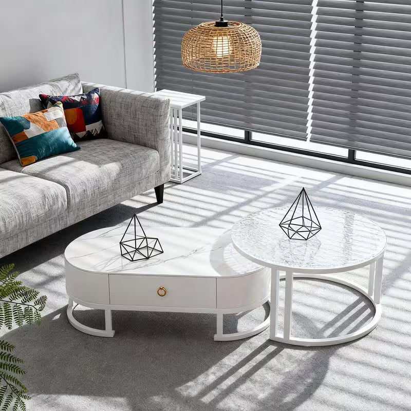Simple imitation marble-patterned coffee table and glass coffee table set
