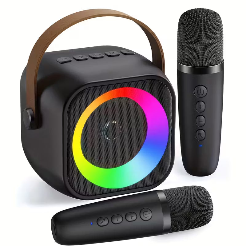 Mini Karaoke Machine, Portable wireless Karaoke Speaker with 2 Wireless Microphones