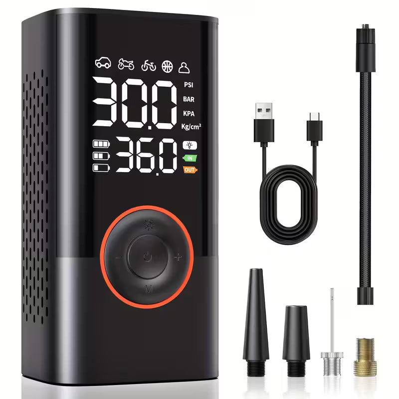 Portable Cordless Mini Air Pump with Digital Pressure Gauge