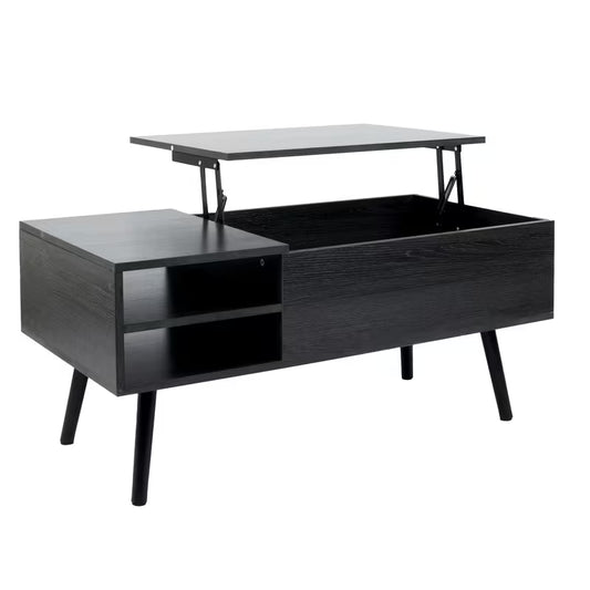 Adjustable Coffee and Tea Table, Foldable Shelf, Double-layer Open Storage on the Side