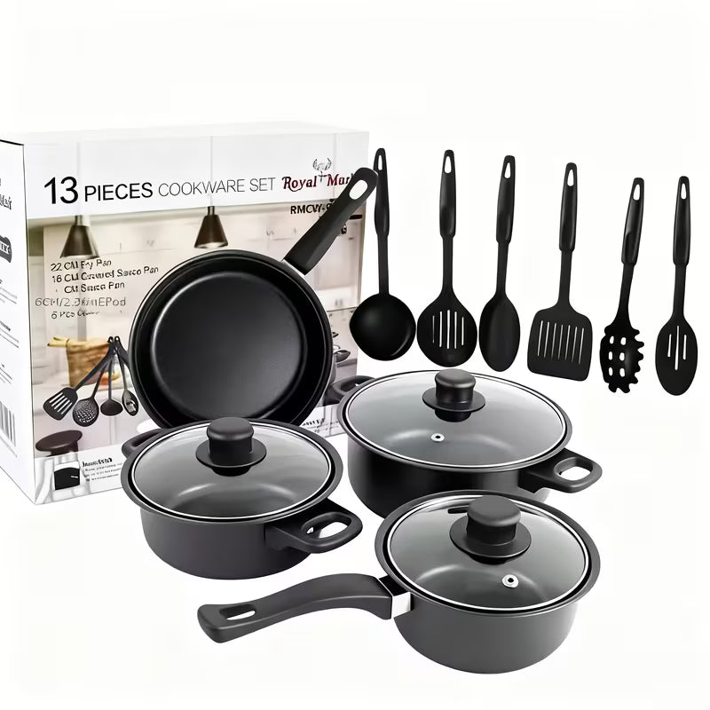 13pcs set of soup pot kitchen frying pan stew pot cookware non-stick pan