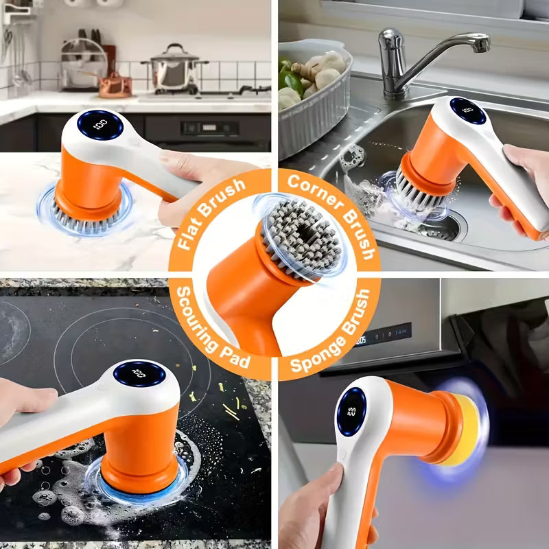 Multifunctional Portable Cordless Electric Cleaning Brush with Digital Display