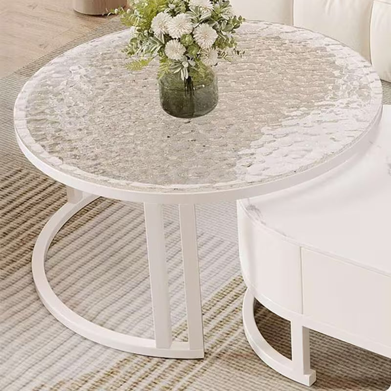 Simple imitation marble-patterned coffee table and glass coffee table set