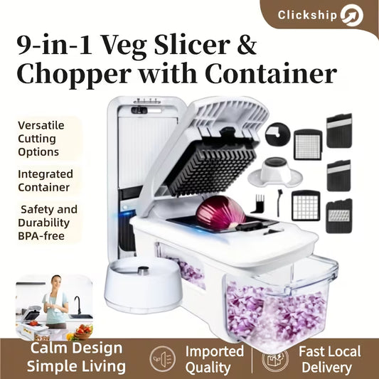 9-in-1 Multi-Functional Vegetable Slicer & Chopper Set with Adjustable Stainless Steel Blades