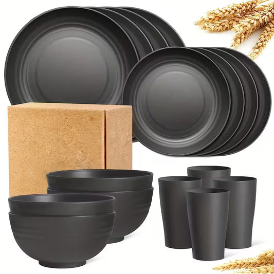 16pcs Wheat Straw Dinnerware Set Reusable Unbreakable Plates
