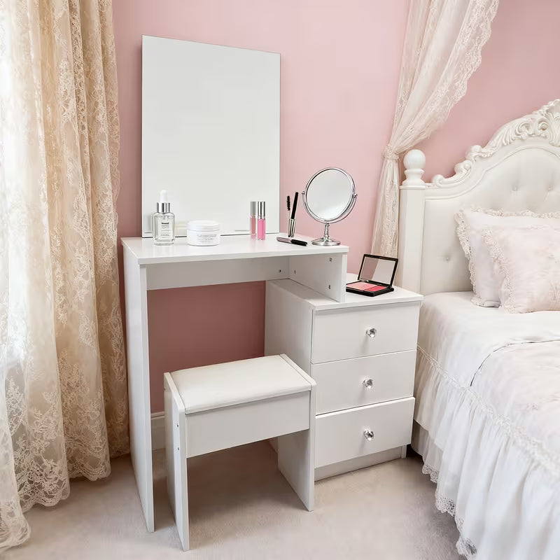 [Dressing Table Set] Dressing Table Set With Stool, Mirror & Drawers