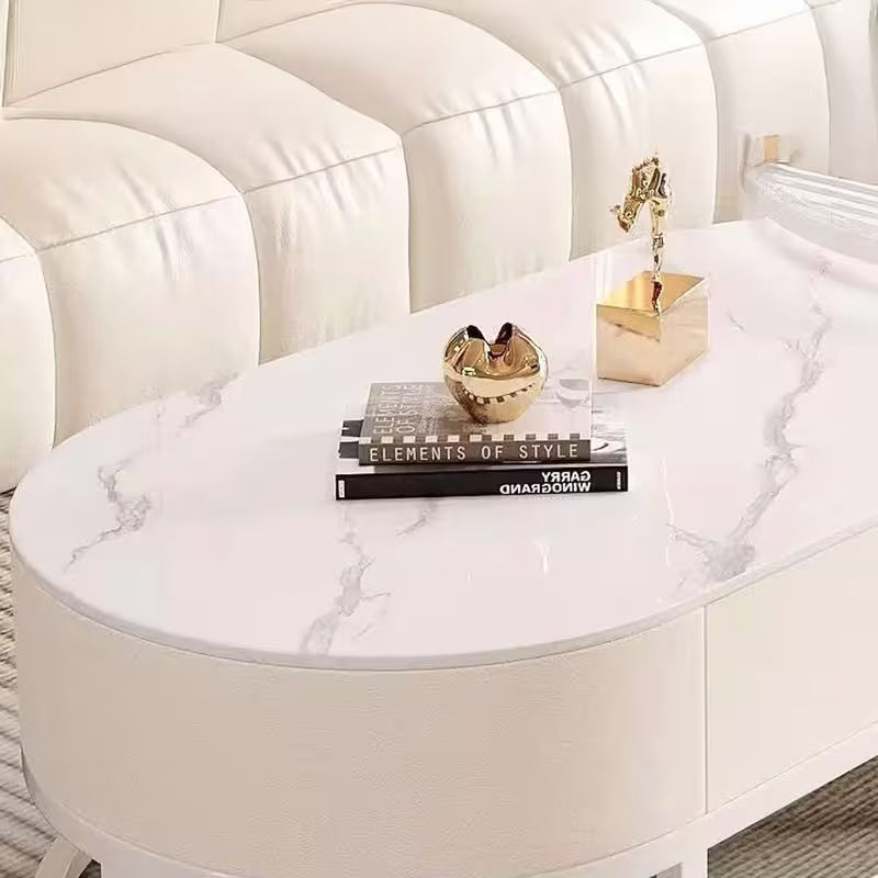 Simple imitation marble-patterned coffee table and glass coffee table set